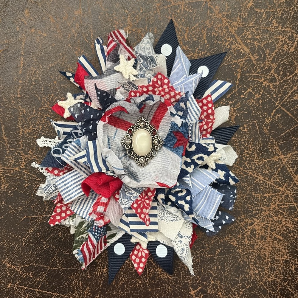 Patriotic Fabric Flower Brooch